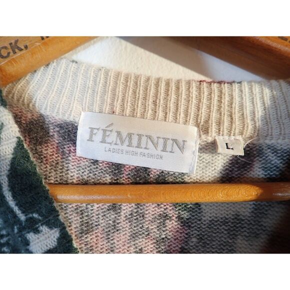 Feminin Ladies High Fashion Christmas Patchwork Sweater Large Lambswool Angora - Picture 8 of 10